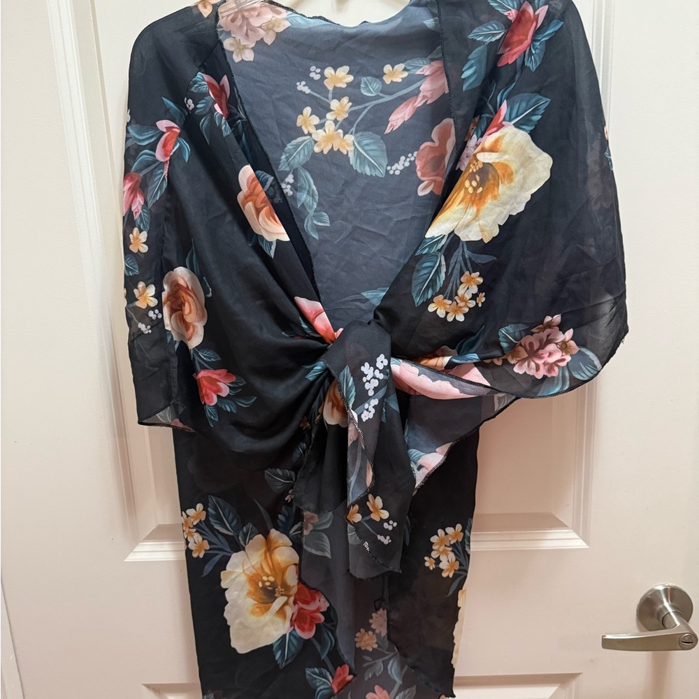 Source Unknown Floral Swim Coverup - Black and Multicolor